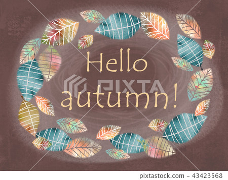 Hello autumn card. Hand drawn autumn leaves - Stock Illustration ...
