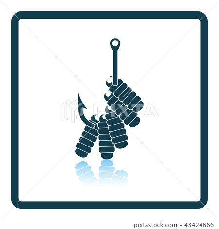 Icon of worm on hook on gray backgroundw Icon of worm on hook on gray backgroundw 43424666