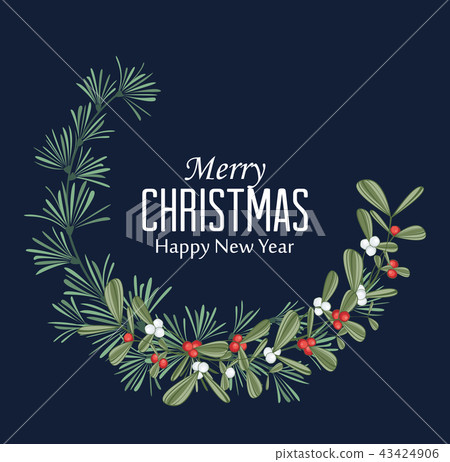 Christmas wreath with branches and mistletoe 43424906