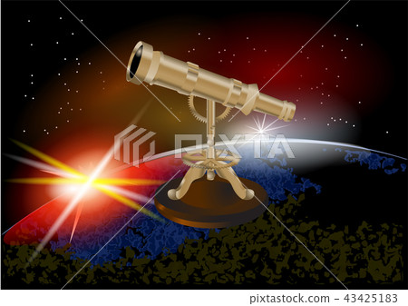 telescope on a wooden stand telescope on a wooden stand 43425183