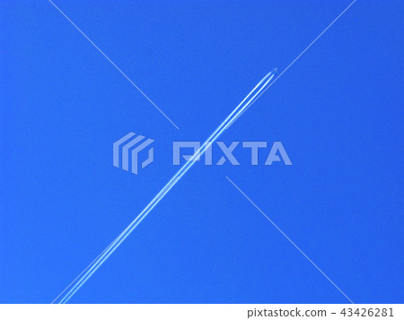 Airplane upwards and vapour trail on blue sky Airplane upwards and vapour trail on blue sky 43426281