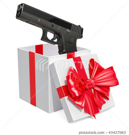 Gift concept, gun inside gift box. 3D rendering 43427063