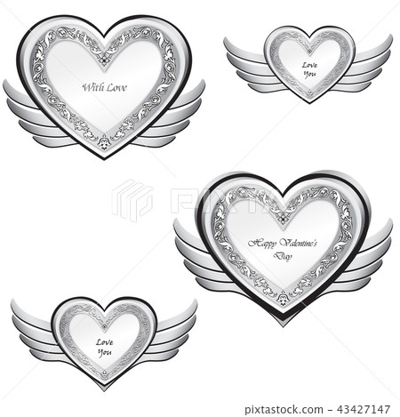 Silver Wing Heart Set Valentine's day holiday card Silver Wing Heart Set Valentine's day holiday card 43427147