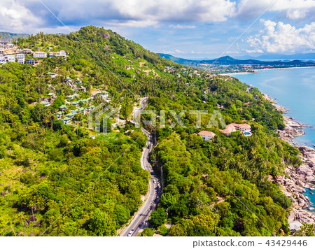 Aerial view of beautiful tropical beach and sea with palm and other tree in koh samui island 43429446