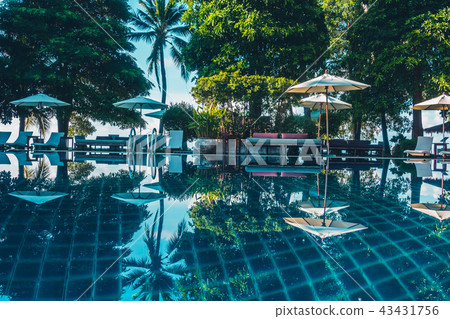 Beautiful luxury outdoor swimming pool 43431756