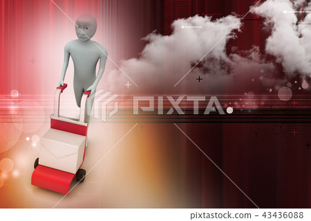 person pushing hand trolley with box person pushing hand trolley with box 43436088