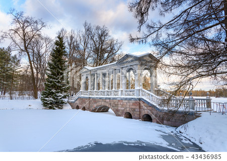Marble Bridge in Catherine park in winter. Pushkin Marble Bridge in Catherine park in winter. Pushkin 43436985