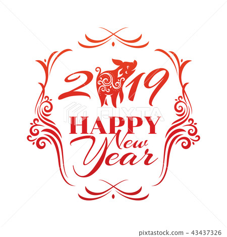 2019 Year of The Pig Greeting Card - Stock Illustration [43437326] - PIXTA