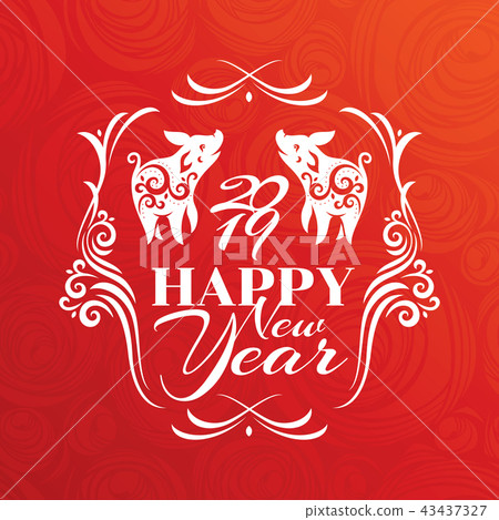 2019 Year of The Pig Greeting Card - Stock Illustration [43437327] - PIXTA