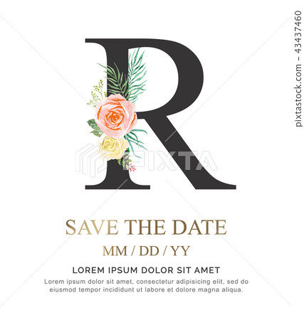 Alphabet R flower font made of paint watercolor. 43437460