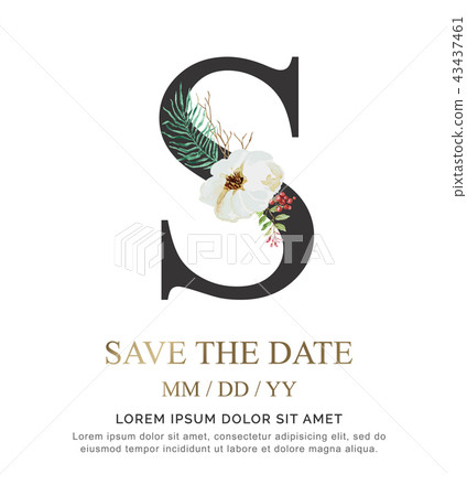 Alphabet S flower font made of paint watercolor. 43437461