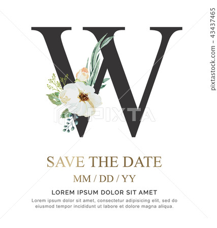 Alphabet W flower font made of paint watercolor. Alphabet W flower font made of paint watercolor. 43437465