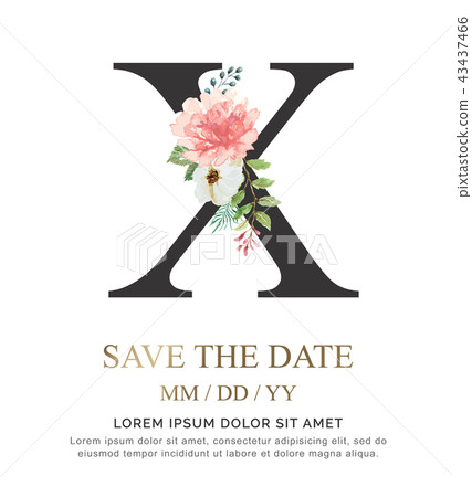 Alphabet X flower font made of paint watercolor. Alphabet X flower font made of paint watercolor. 43437466