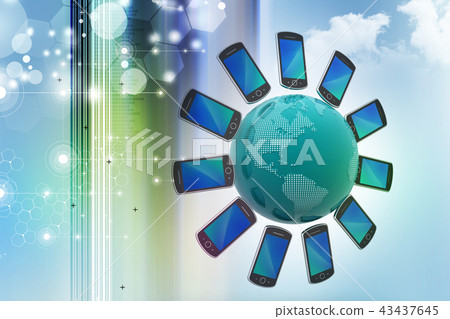 Smart phone around the globe Smart phone around the globe 43437645