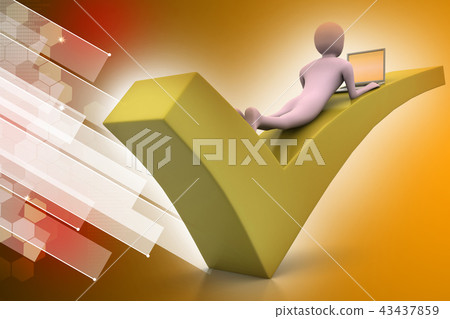 3d man with laptop lying on the right mark 43437859