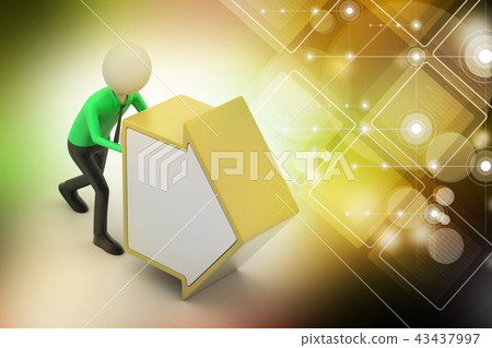 3d man pushing the green arrow - Stock Illustration [43437997] - PIXTA