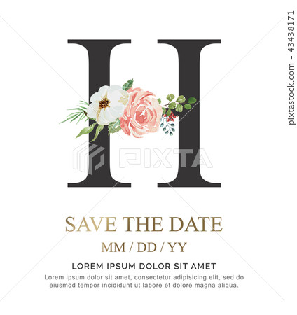 Alphabet H flower font made of paint watercolor. 43438171