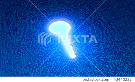 Keyhole with blue circuit board pattern texture. High-tech backg Keyhole with blue circuit board pattern texture. High-tech backg 43440222