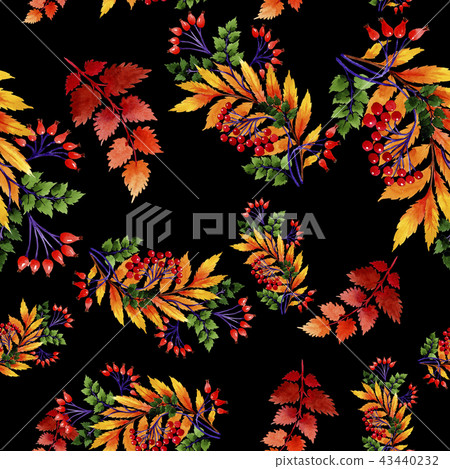 Watercolor autumn ornament of leaves. Leaf plant botanical garden floral foliage. Seamless 43440232