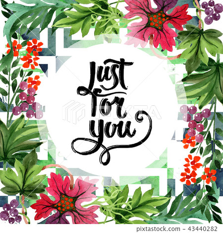 Watercolor ornament of leaves and flowers. Floral botanical flower. Frame border ornament square. Watercolor ornament of leaves and flowers. Floral botanical flower. Frame border ornament square. 43440282