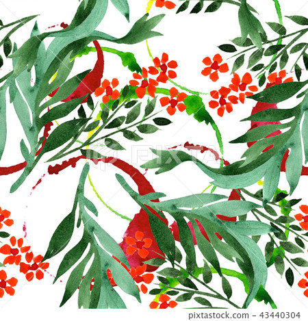 Watercolor Ornament Of Leaves And Flowers Stock Illustration