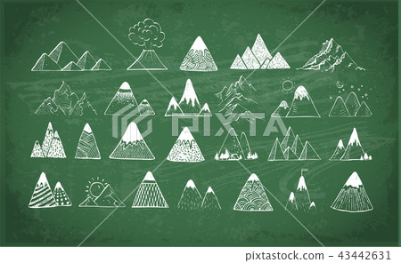 Doodle sketch mountains on blackboard background Doodle sketch mountains on blackboard background 43442631