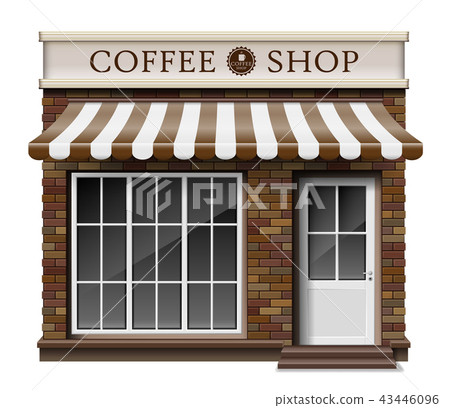 Exterior coffee boutique shop or cafe brick texture. Blank mockup of stylish realistic coffee street 43446096