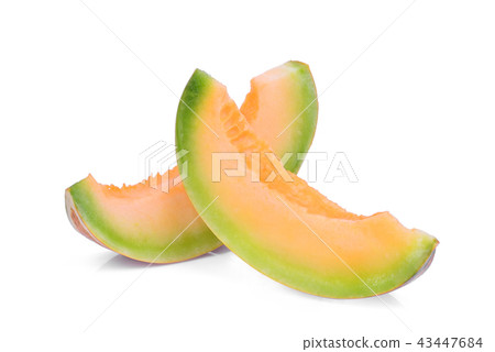 two sliced musk melon isolated on white background 43447684