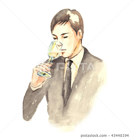 男性侍酒師品嚐水彩 43448194