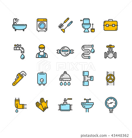 Plumbing Signs Color Thin Line Icon Set. Vector 43448362
