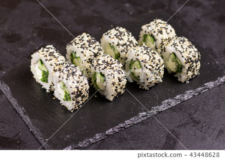 Sushi roll with cream cheese, sesame 43448628
