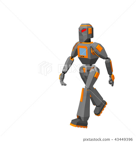 Robot character walking. Isolated on white 43449396