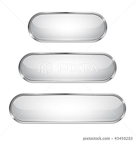White glass 3d buttons with chrome frame. Oval... - Stock Illustration ...