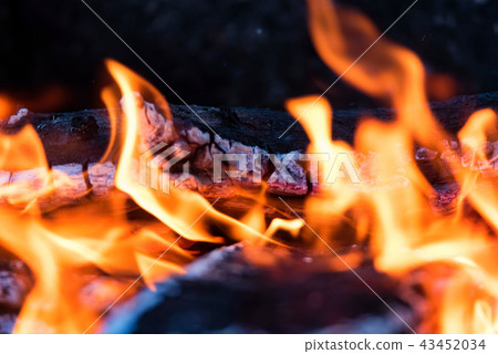 Wooden planks on fire close up background 43452034
