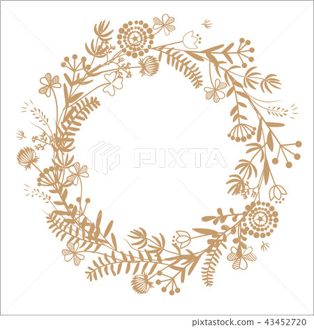 Hello Autumn hand drawn wreath. Brown color 43452720