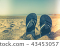 sandal flip flop on yellow sand Summer fun time 43453057