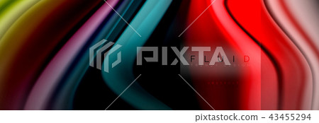 Rainbow fluid abstract shapes, liquid colors design, colorful marble or plastic wavy texture 43455294