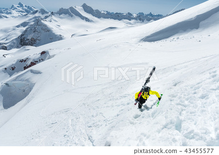 Winter snow covered mountain peaks in Caucasus. Great place for winter sports 43455577
