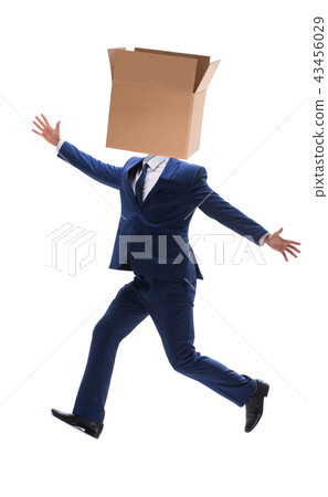 Businessman with blank box on his head Businessman with blank box on his head 43456029