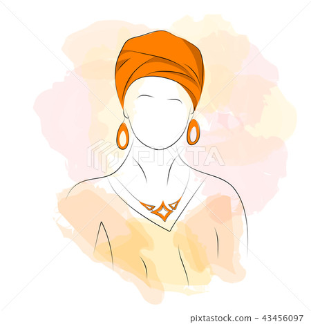Silhouette woman in orange turban 43456097