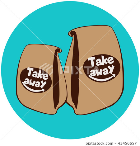 Paper bags with fast food.Take away cafe logo Paper bags with fast food.Take away cafe logo 43456657