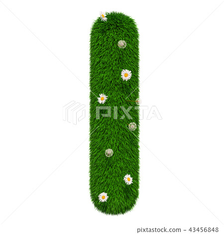 Green letter I from grass with flowers 43456848