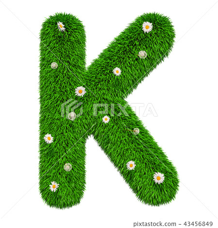 Green letter K from grass with flowers 43456849