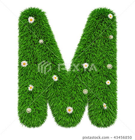 Green letter M from grass with flowers 43456850