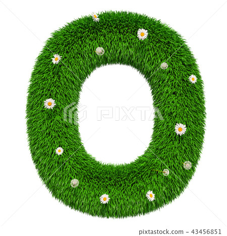Green letter O from grass with flowers 43456851