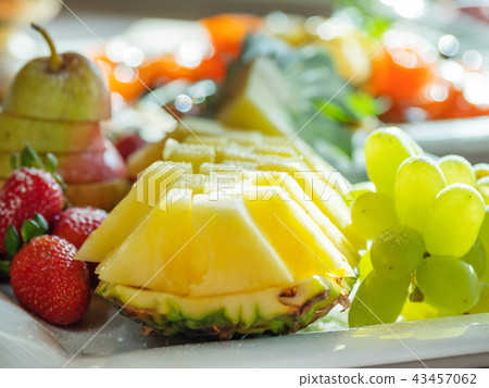 Table served for banquet with plates of fruits Table served for banquet with plates of fruits 43457062