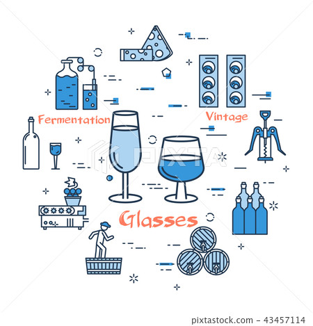 Blue round banner - wine glasses 43457114