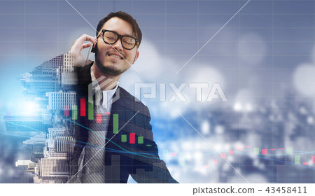 Double exposure businessman using mobile phone. 43458411