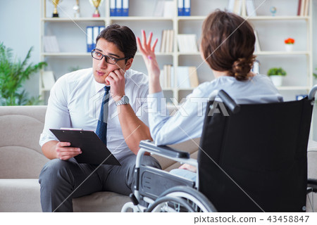 Patient visiting psychotherapist to deal with consequences of tr 43458847