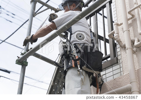 工人，房屋，腳手架臨時工作外牆施工拆解材料通用 43458867